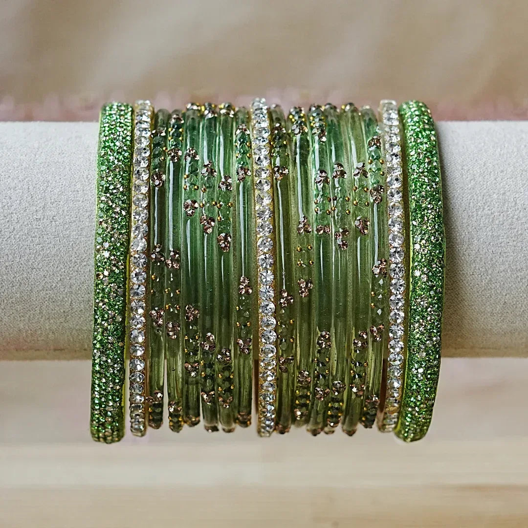 Women's Traditional Glass Bangles Set for Wedding (Both Hands) - The Golden Cascade